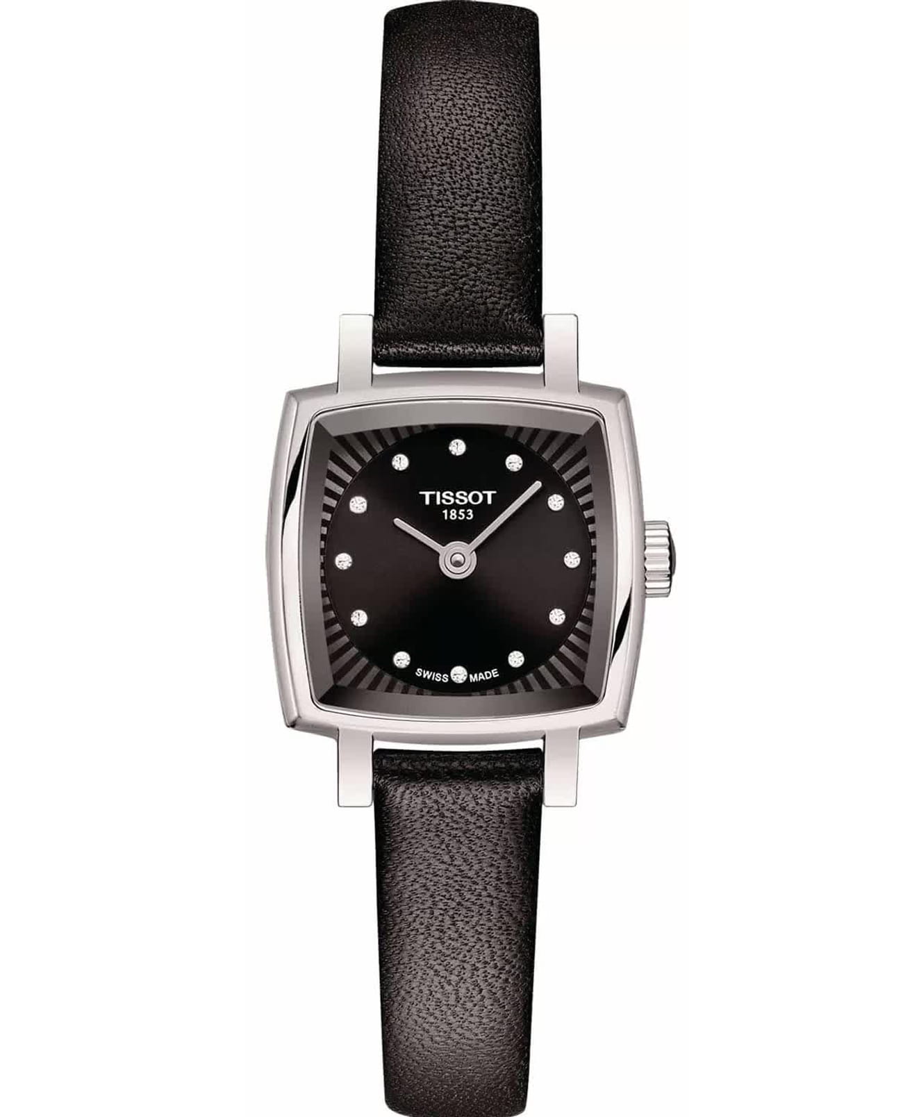 Tissot Tissot Lovely Square T058.109.16.056.00 Lovely T0581091605600 кварцевые женские часы черный циферблат, браслет кожаный — вид спереди