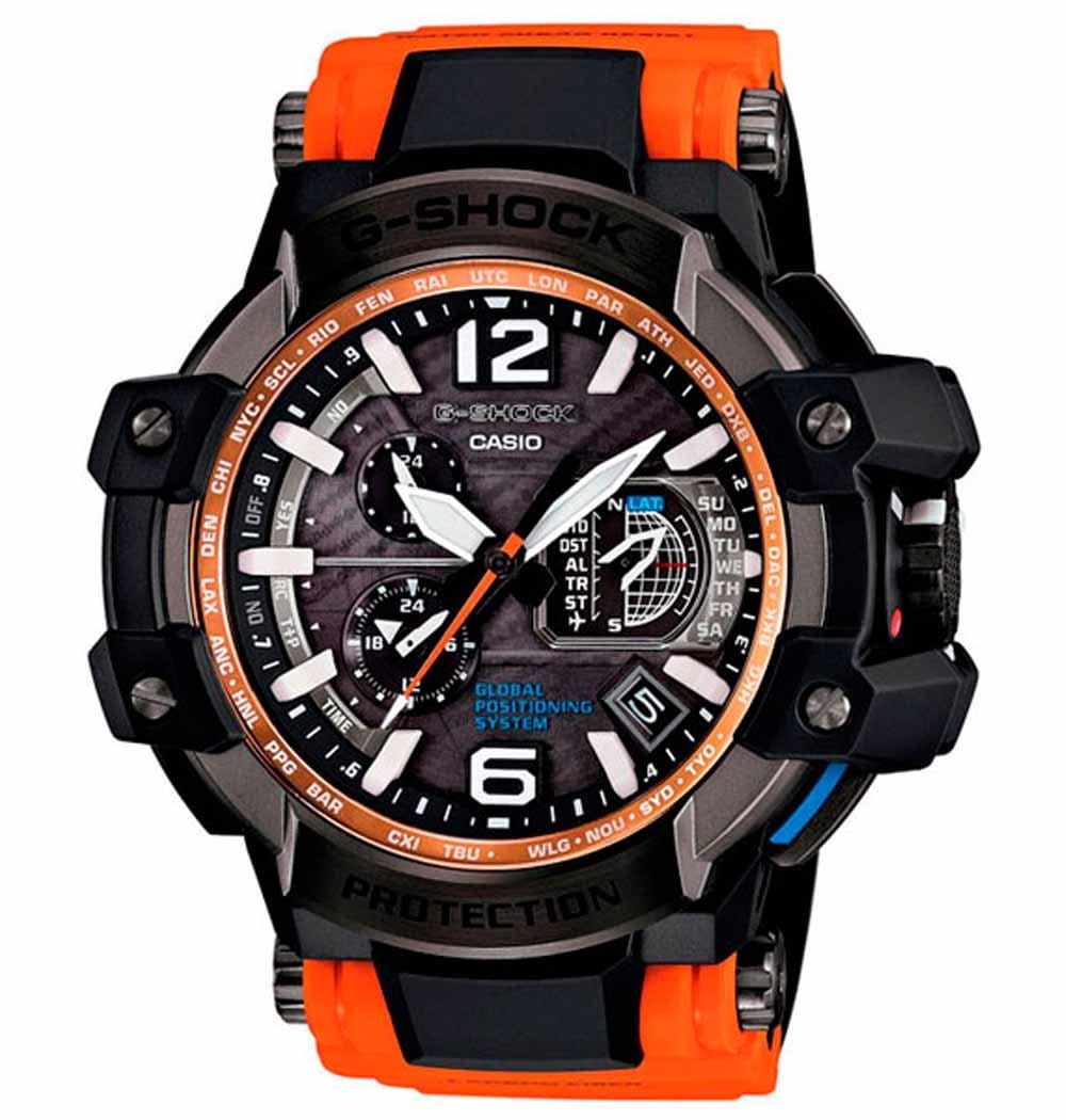 Casio Casio G-Shock GPW-1000-4A  GPW-1000-4A электронные мужские часы черный циферблат, браслет пластик — вид спереди