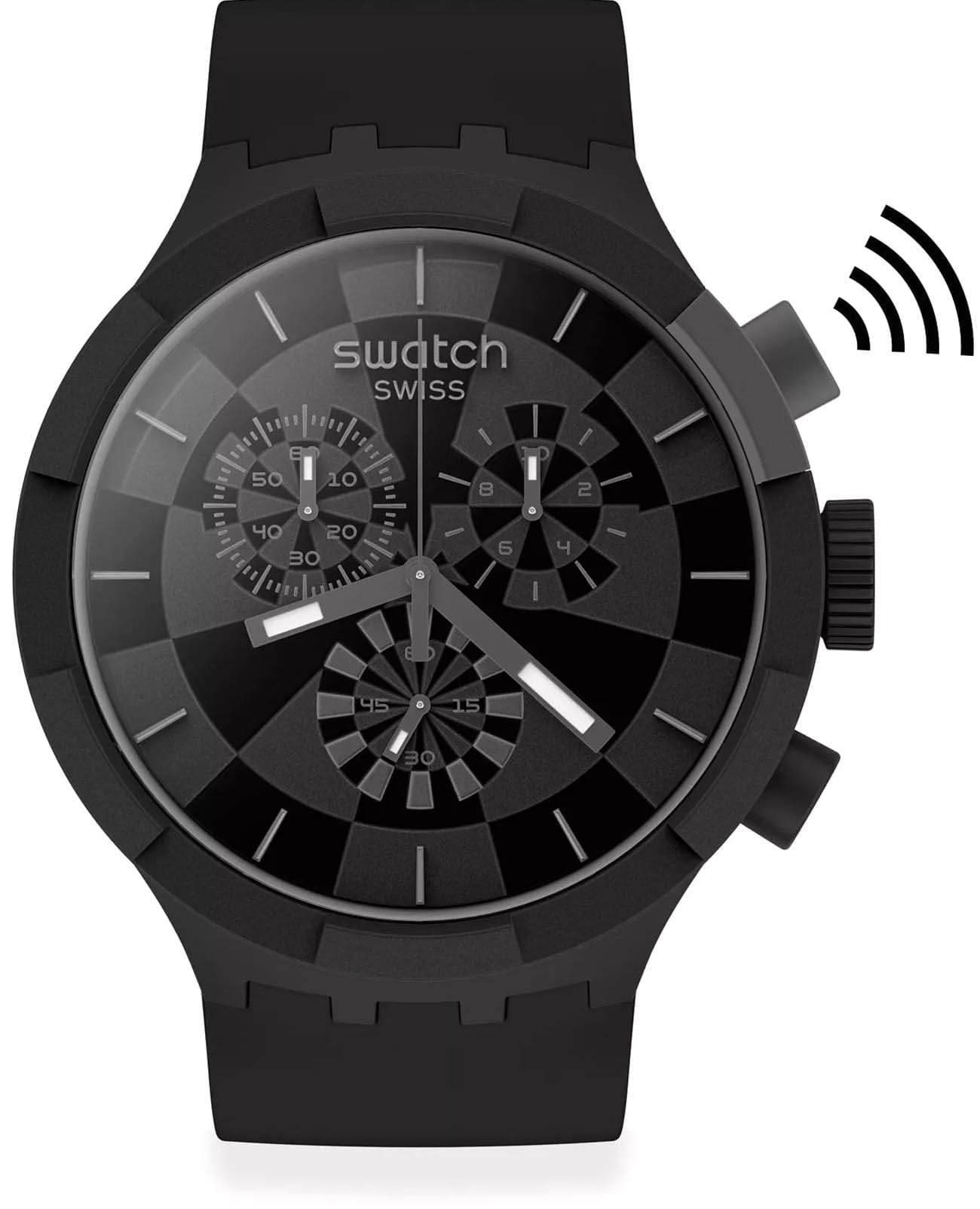 Swatch Swatch Big Bold Chrono Pay! SB02B103-5300  SB02B103-5300 кварцевые мужские часы черный циферблат, браслет силикон — вид спереди