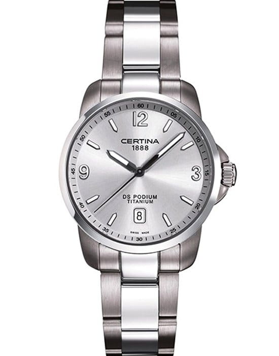 Certina Certina DS Podium C001.410.44.037.00  C0014104403700 кварцевые мужские часы серебристый циферблат, браслет титановый — вид спереди