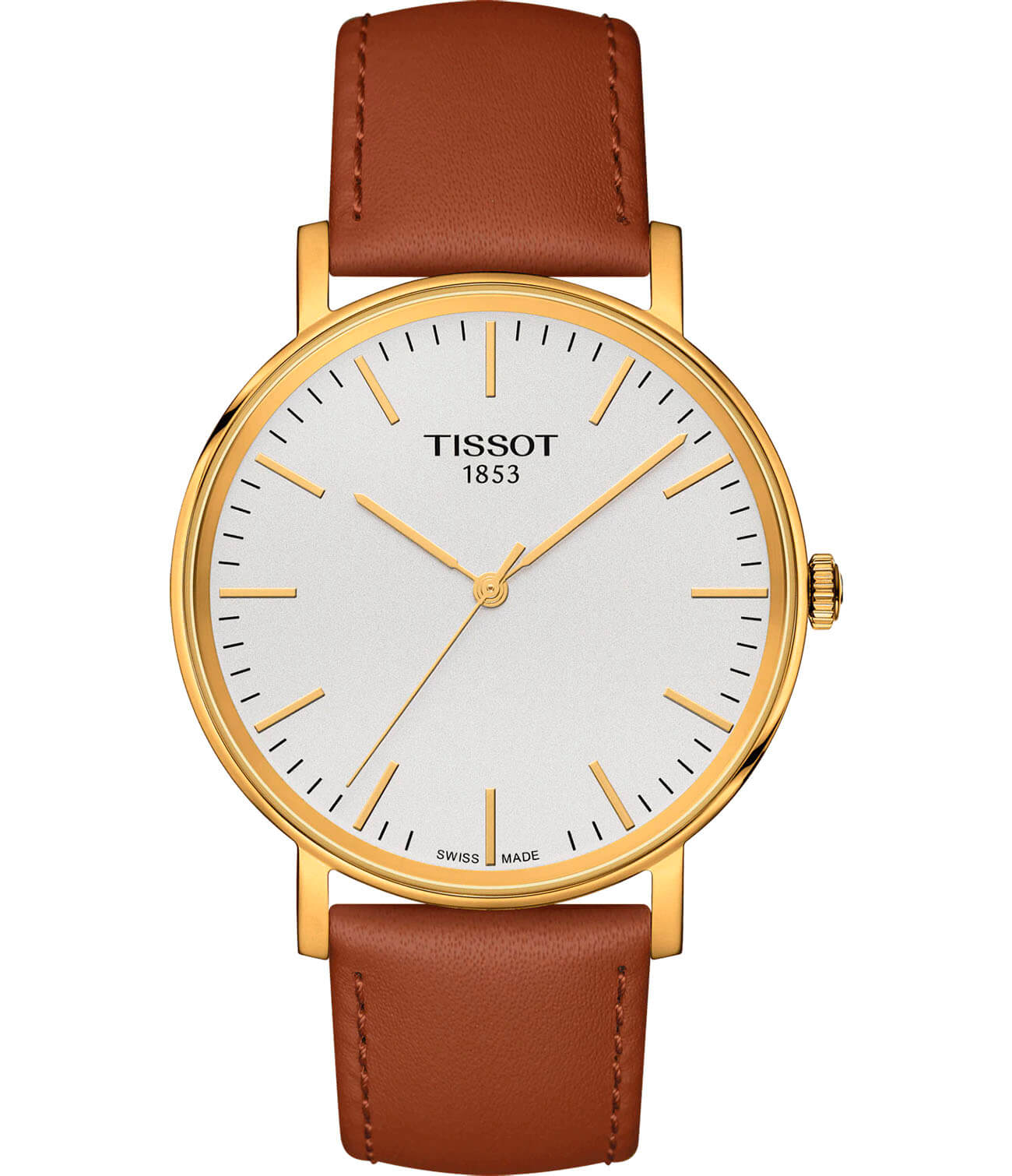 Tissot Tissot Everytime Medium T109.410.36.031.00 Everytime T1094103603100 кварцевые мужские часы белый циферблат, браслет кожаный — вид спереди