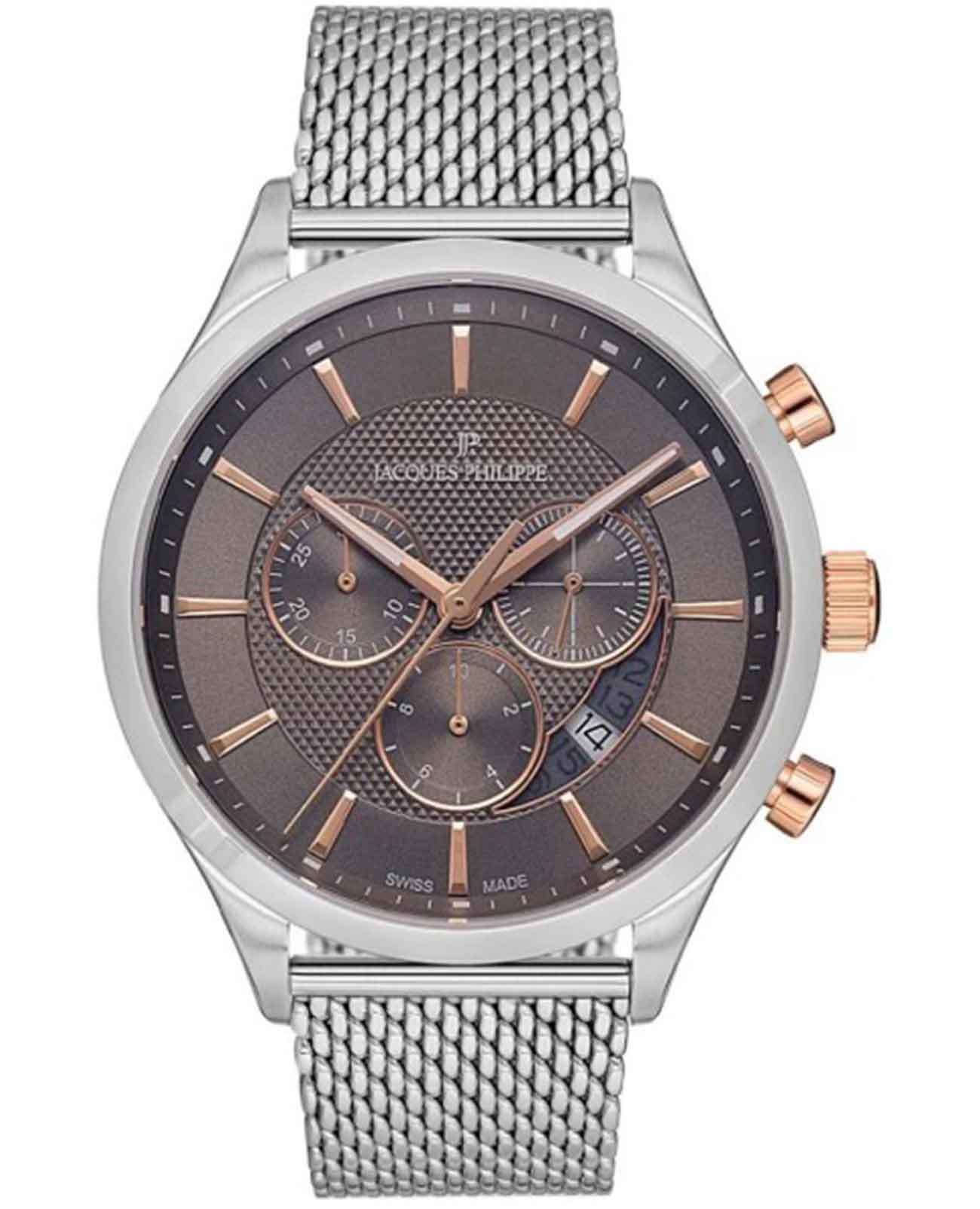 Jacques Philippe Jacques Philippe Apollo JPQGC031246N  JPQGC031246N кварцевые мужские часы серый циферблат, браслет нержавеющая сталь 316l — вид спереди