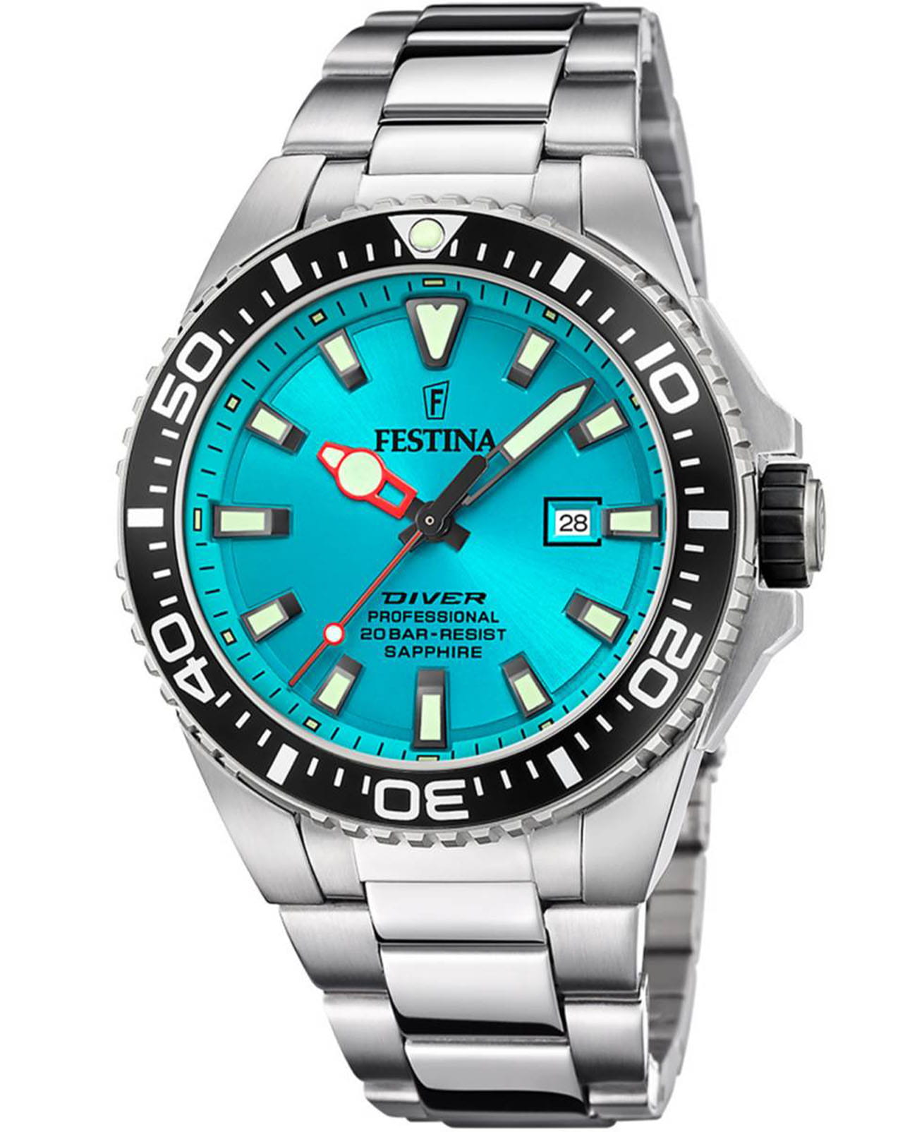 Festina Festina The Originals F20663/5  F20663/5 кварцевые мужские часы бирюзовый циферблат, браслет нержавеющая сталь — вид спереди