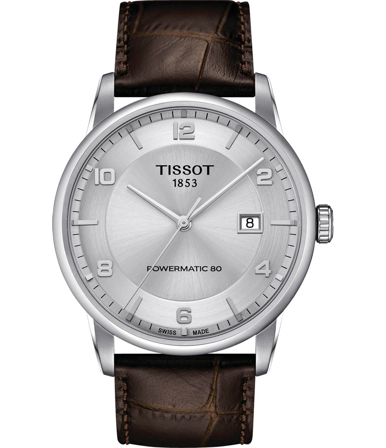 Tissot Tissot Luxury Powermatic 80 T086.407.16.037.00  T0864071603700 механические мужские часы серебристый циферблат, браслет кожаный — вид спереди