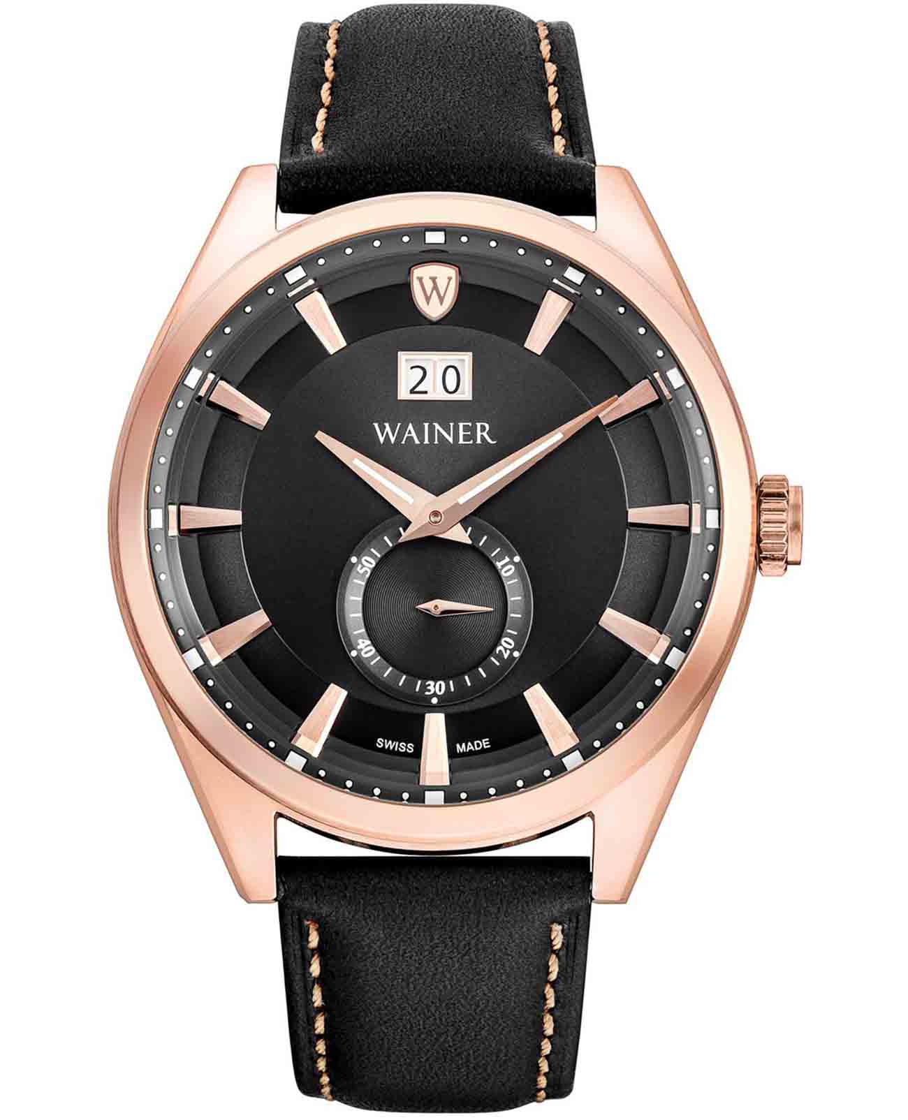 Wainer Wainer Classic WA.17100-C  WA.17100-C кварцевые мужские часы черный циферблат, браслет кожаный — вид спереди