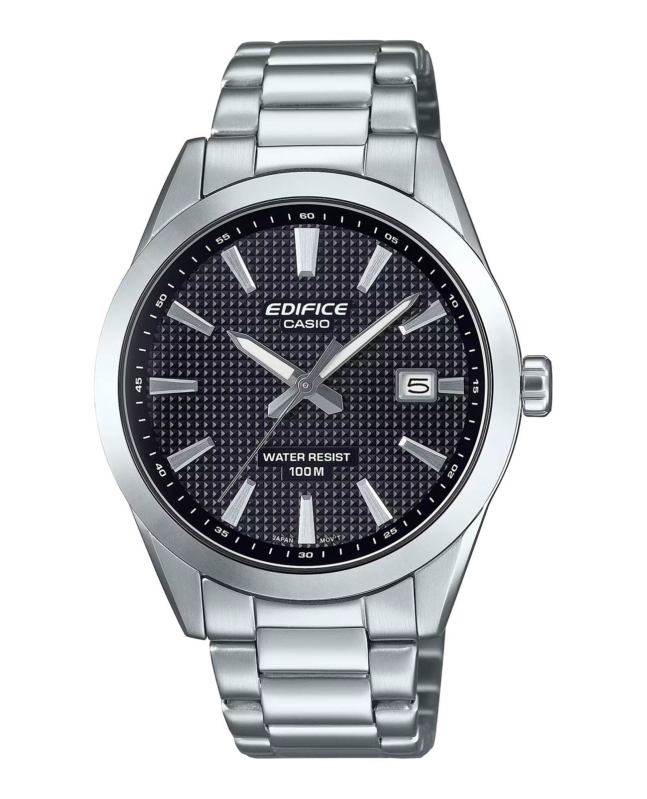 Casio Casio Edifice EFV-160D-1AV EFV EFV-160D-1AV кварцевые мужские часы черный циферблат, браслет нержавеющая сталь — вид спереди