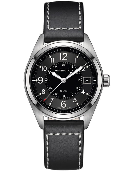 Hamilton Hamilton Khaki Field Quartz H68551733  H68551733 кварцевые мужские часы черный циферблат, браслет кожаный — вид спереди