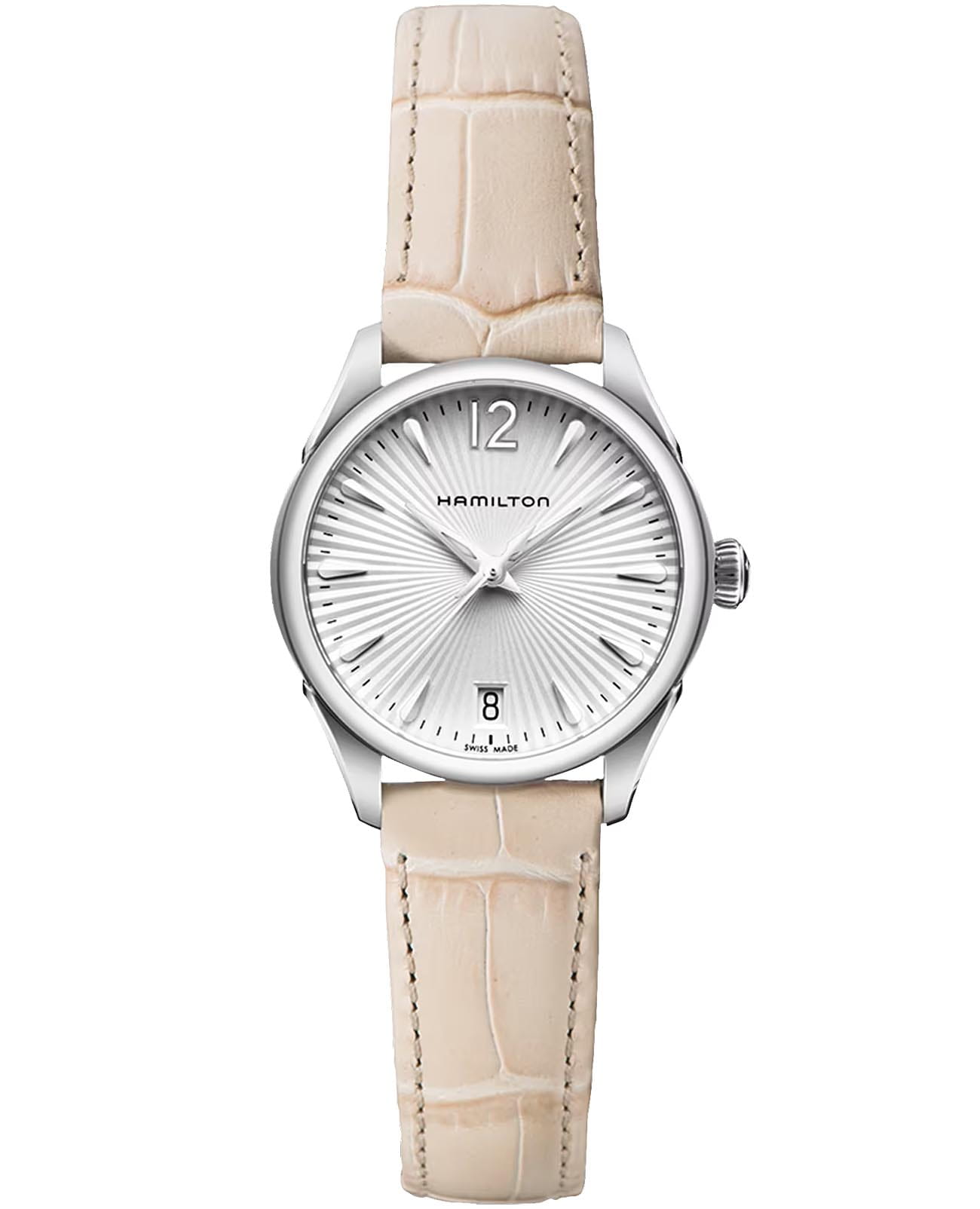 Hamilton Hamilton Jazzmaster Lady Quartz H42211855  H42211855 кварцевые женские часы белый циферблат, браслет кожаный — вид спереди