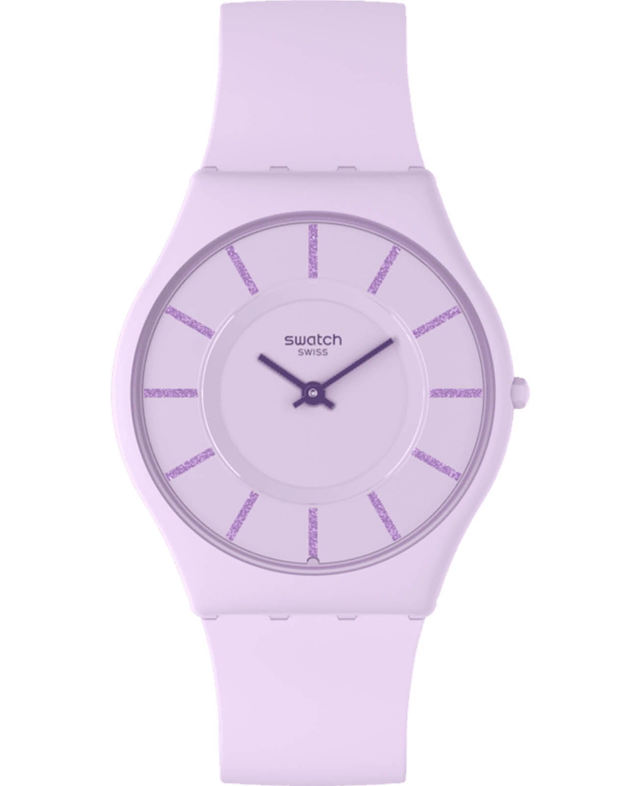 Swatch Swatch Skin Classic Biosourced SS08V107  SS08V107 кварцевые женские часы фиолетовый циферблат, браслет силикон — вид спереди
