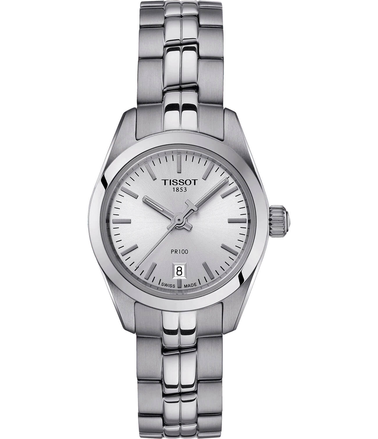 Tissot Tissot PR 100 Lady Small T101.010.11.031.00 PR 100 T1010101103100 кварцевые женские часы серебристый циферблат, браслет нержавеющая сталь — вид спереди