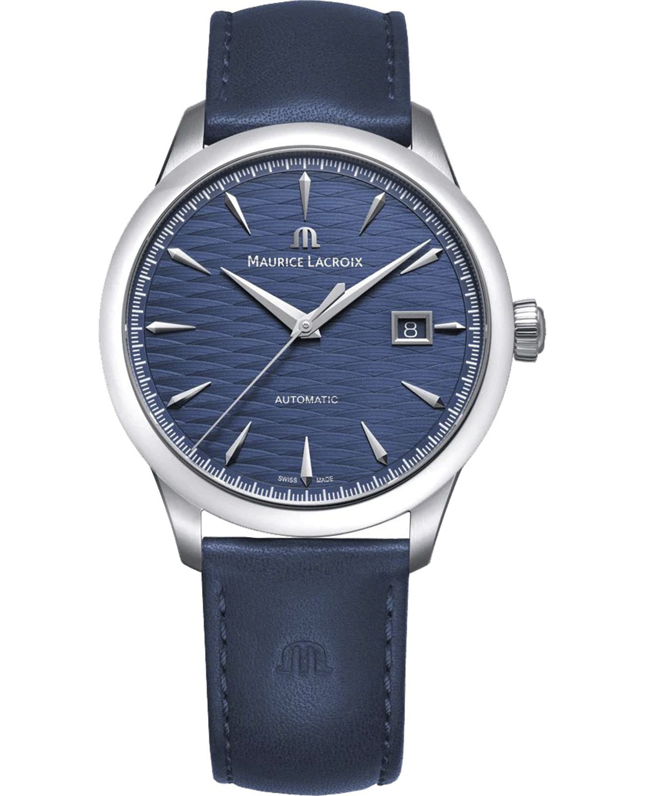 Maurice Lacroix Maurice Lacroix 1975 Automatic Vagues Du Jura 756108-SS001-430-4  756108-SS001-430-4 механические мужские часы синий циферблат, браслет кожаный — вид спереди