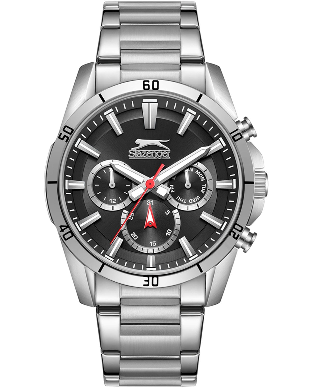 Slazenger Slazenger SL.09.2332.2.02  SL.09.2332.2.02 кварцевые мужские часы черный циферблат, браслет суперметалл — вид спереди