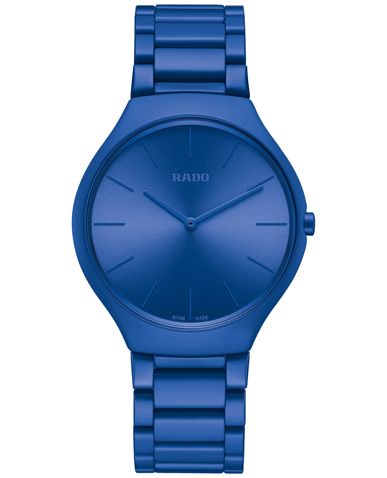 Rado Rado True Thinline Le Corbusier R27092622   R27092622  кварцевые мужские часы синий циферблат, браслет высокотехнологичная керамика + титан — вид спереди
