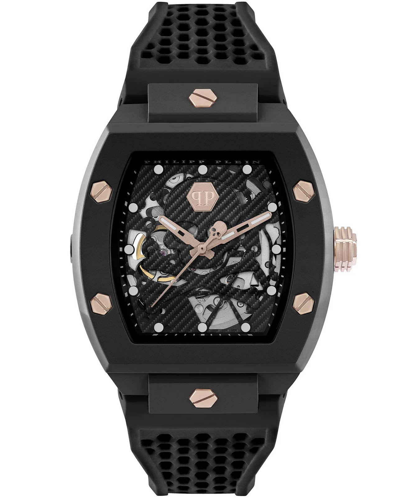 Philipp Plein Philipp Plein The Skeleton Ecoceramic PWVBA0523  PWVBA0523 механические мужские часы черный циферблат, браслет силикон — вид спереди