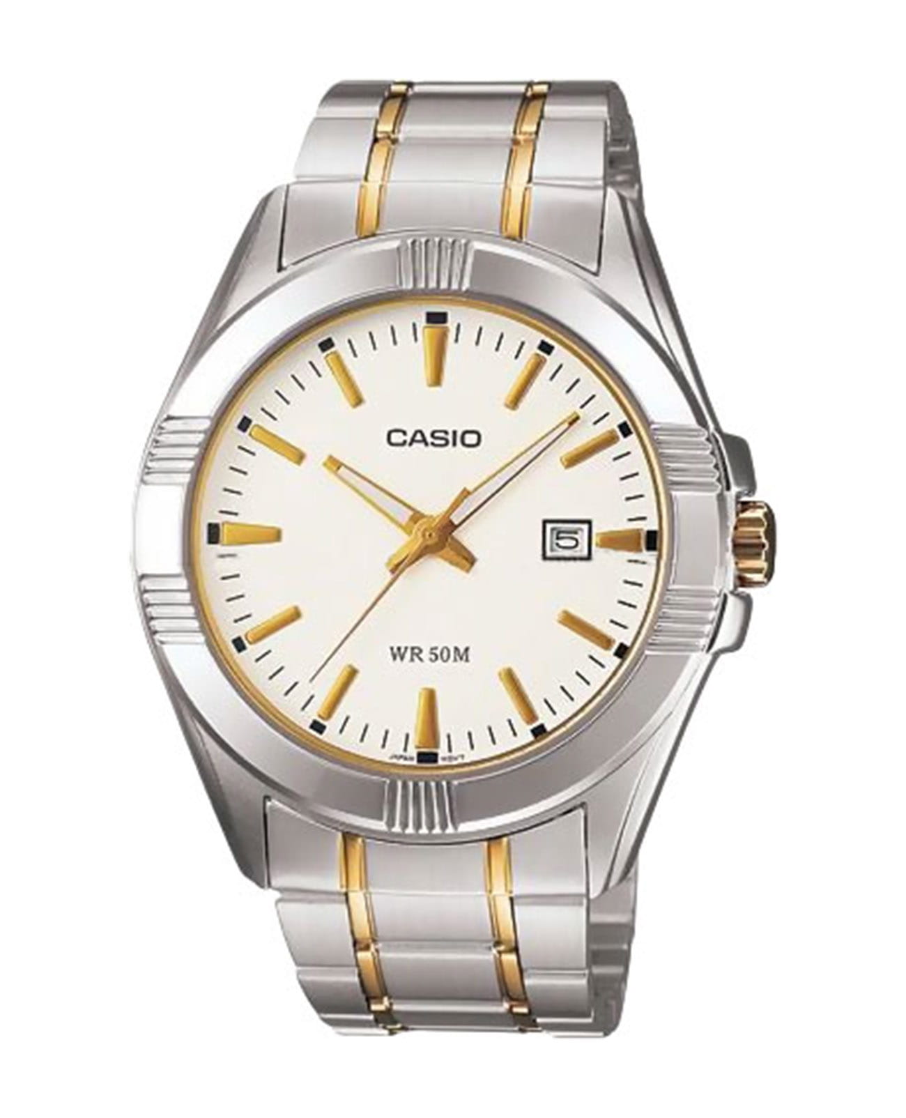 Casio Casio Collection MTP-1308SG-7AVDF (MTP-1308SG-7A)  MTP-1308SG-7A кварцевые мужские часы белый циферблат, браслет нержавеющая сталь — вид спереди