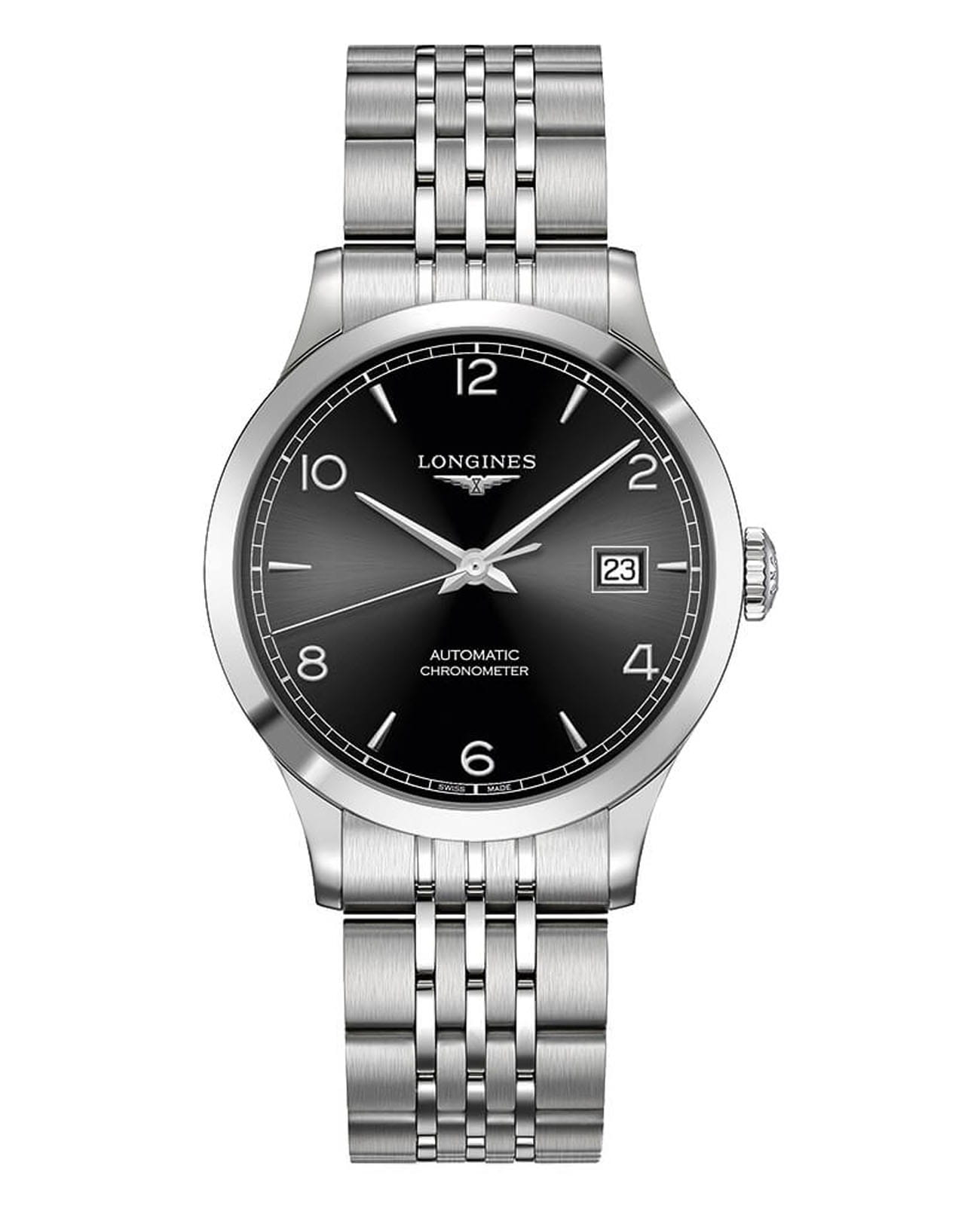 Longines Longines Record Collection L2.820.4.56.6  L28204566 механические женские часы черный циферблат, браслет нержавеющая сталь — вид спереди