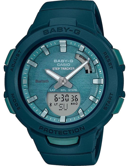 Casio Casio Baby-G BSA-B100AC-3A  BSA-B100AC-3A кварцевые женские часы зеленый циферблат, браслет пластик — вид спереди