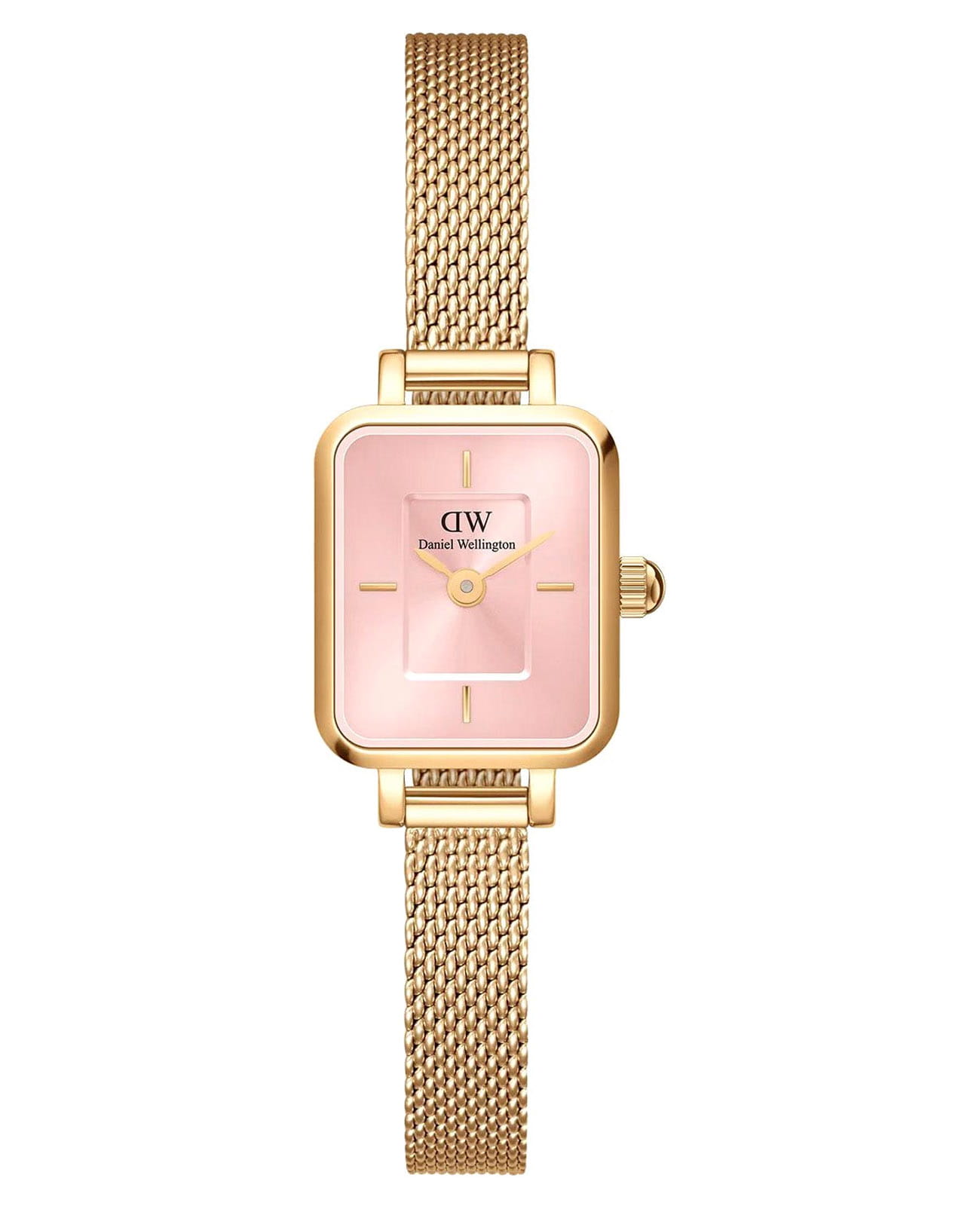 Daniel Wellington Daniel Wellington Quadro Mini DW00100655  DW00100655 кварцевые женские часы розовый циферблат, браслет сталь c pvd покрытием — вид спереди
