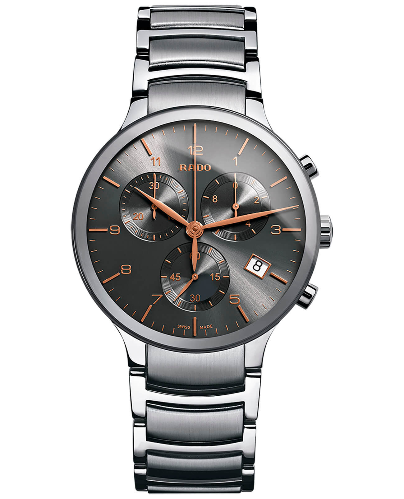 Rado Rado Centrix Chronograph R30122103  R30122103 кварцевые мужские часы серый циферблат, браслет нержавеющая сталь — вид спереди