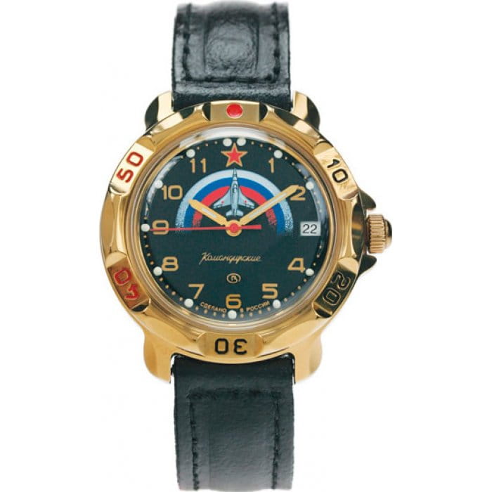 Восток Восток командирские 819608  819608 механические мужские часы  циферблат, браслет кожа + текстиль — вид спереди