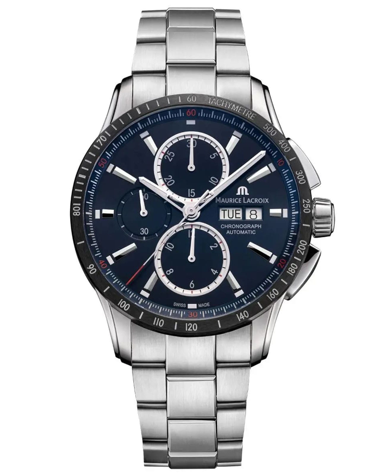 Maurice Lacroix Maurice Lacroix Pontos Chronograph 43mm PT6038-SSL22-430-1  PT6038-SSL22-430-1 механические мужские часы синий циферблат, браслет нержавеющая сталь — вид спереди