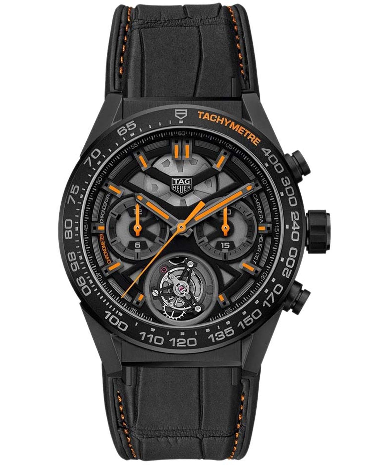 TAG Heuer TAG Heuer Carrera CAR5A96.FC6462  CAR5A96.FC6462 механические мужские часы черный циферблат, браслет кожаный — вид спереди