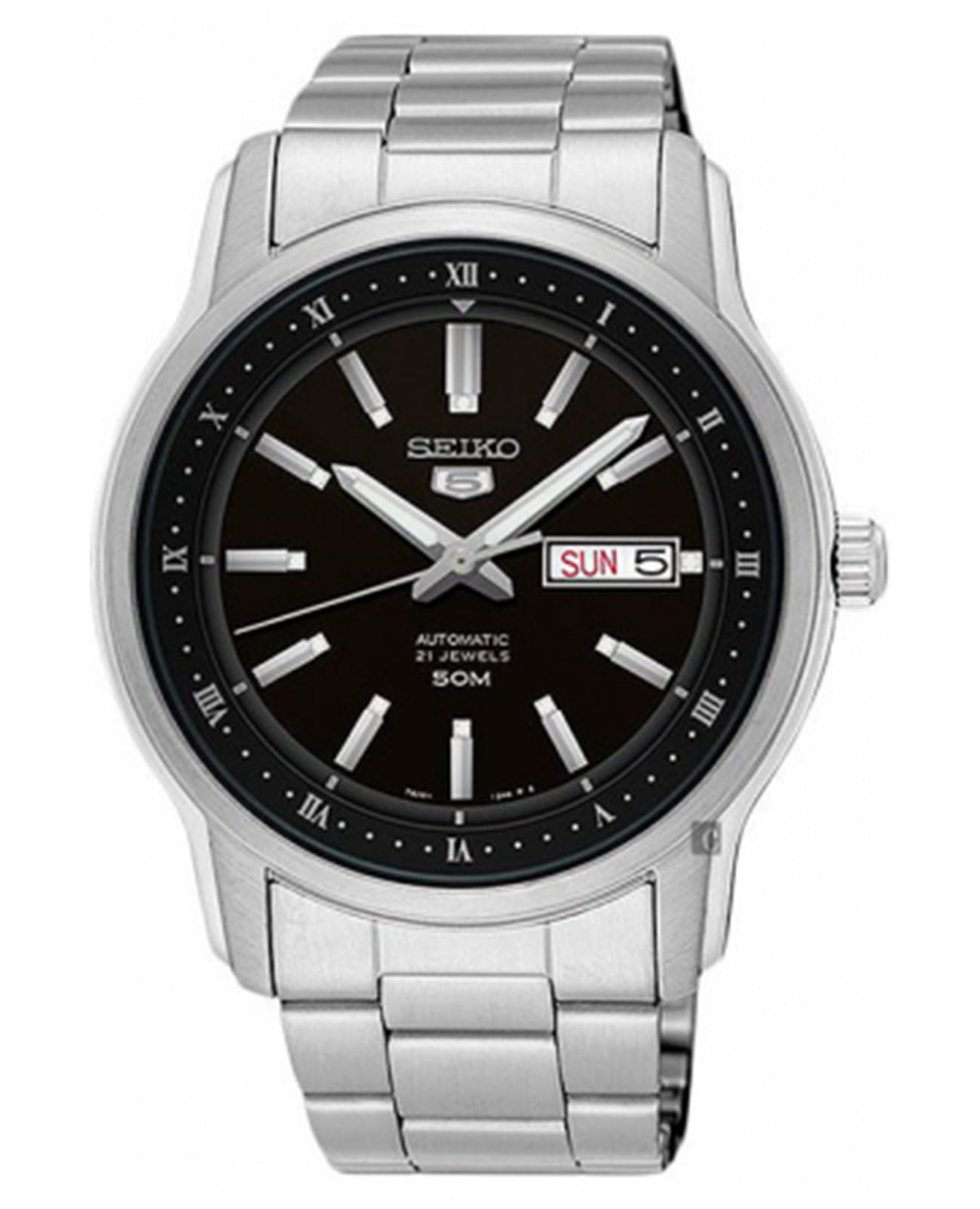Seiko Seiko 5 Regular SNKP11K1  SNKP11K1 механические мужские часы черный циферблат, браслет нержавеющая сталь — вид спереди