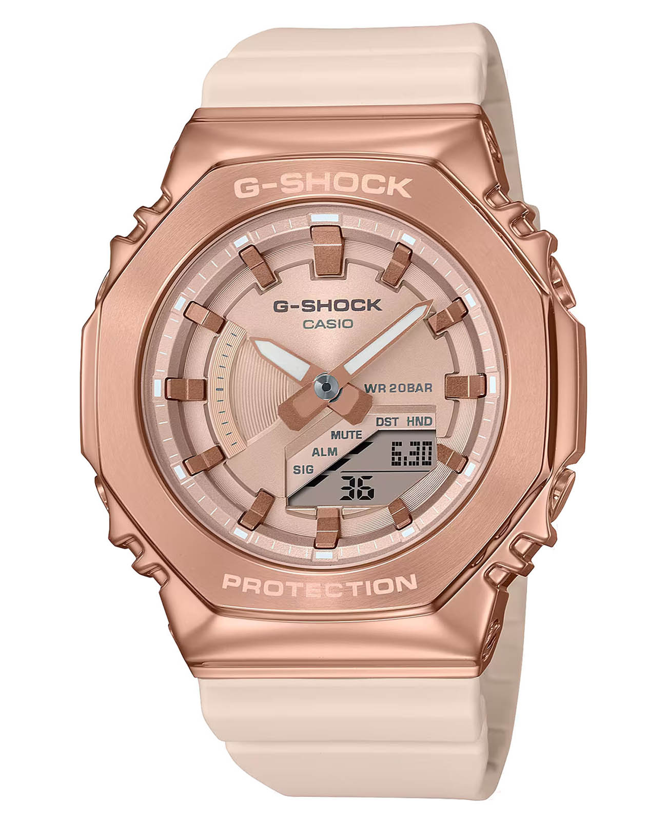 Casio Casio G-Shock GM-S2100PG-4ADR (GM-S2100PG-4A) GM GM-S2100PG-4A электронные женские часы золотой циферблат, браслет пластик — вид спереди