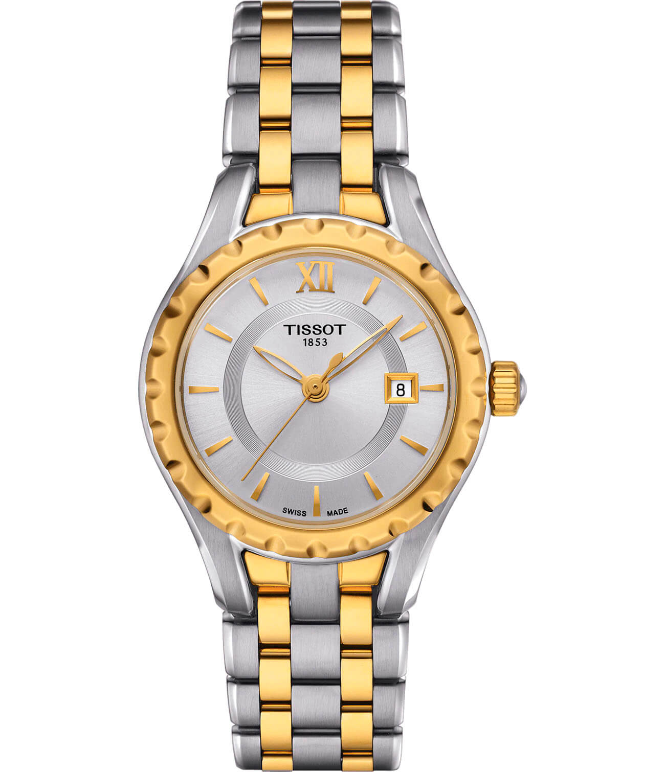 Tissot Tissot Small Lady T072.010.22.038.00 Small T0720102203800 кварцевые женские часы белый циферблат, браслет сталь c pvd покрытием — вид спереди