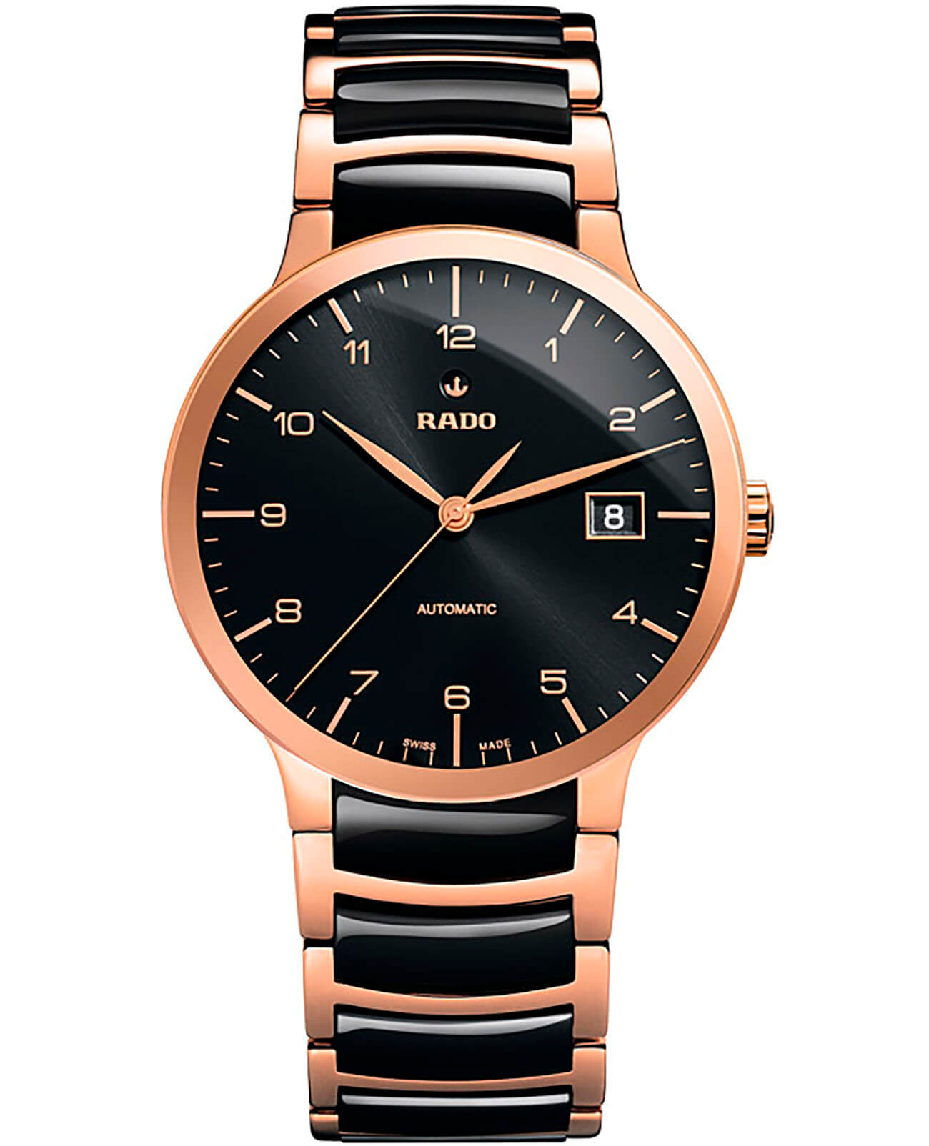 Rado Rado Centrix Automatic R30953152 Automatic R30953152 механические мужские часы черный циферблат, браслет сталь + pvd + керамика — вид спереди