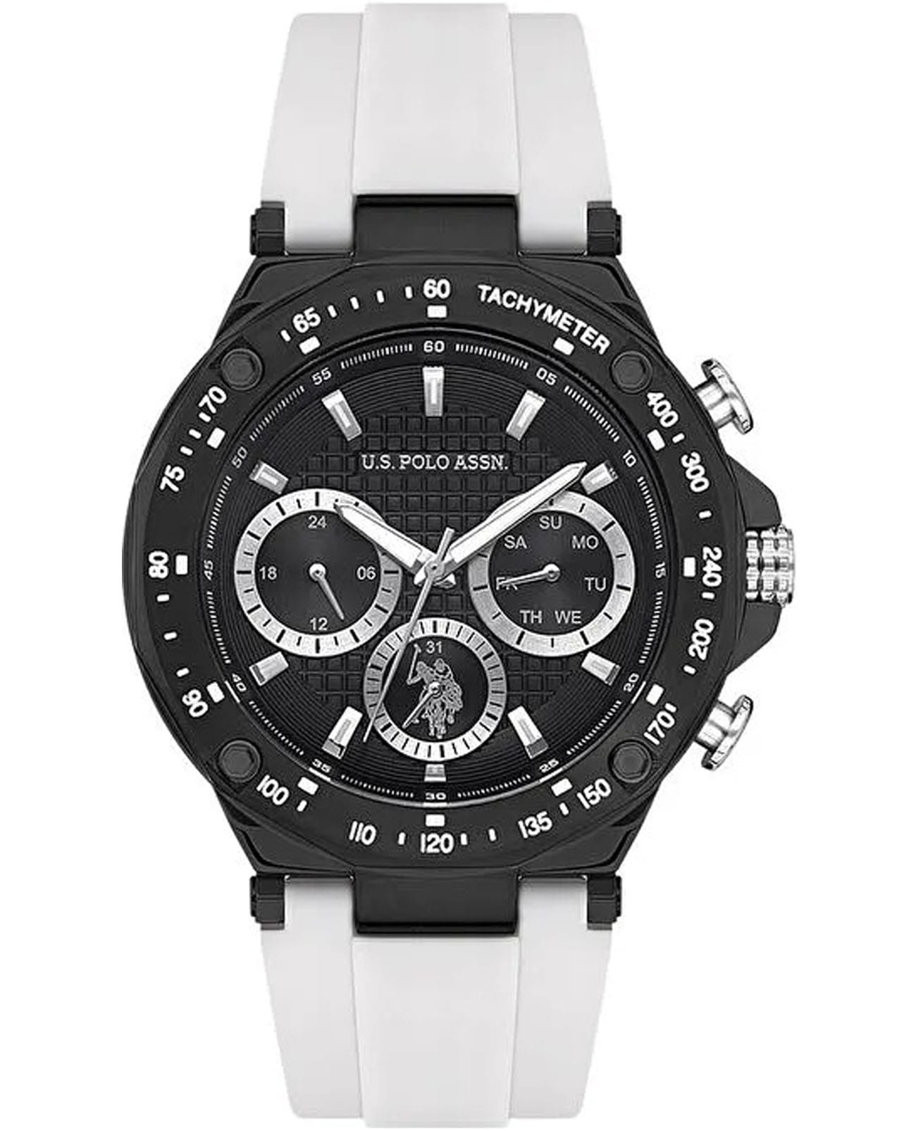 U.S. Polo Assn. U.S. Polo Assn. Crossing USPA1076-03  USPA1076-03 кварцевые мужские часы черный циферблат, браслет силикон — вид спереди