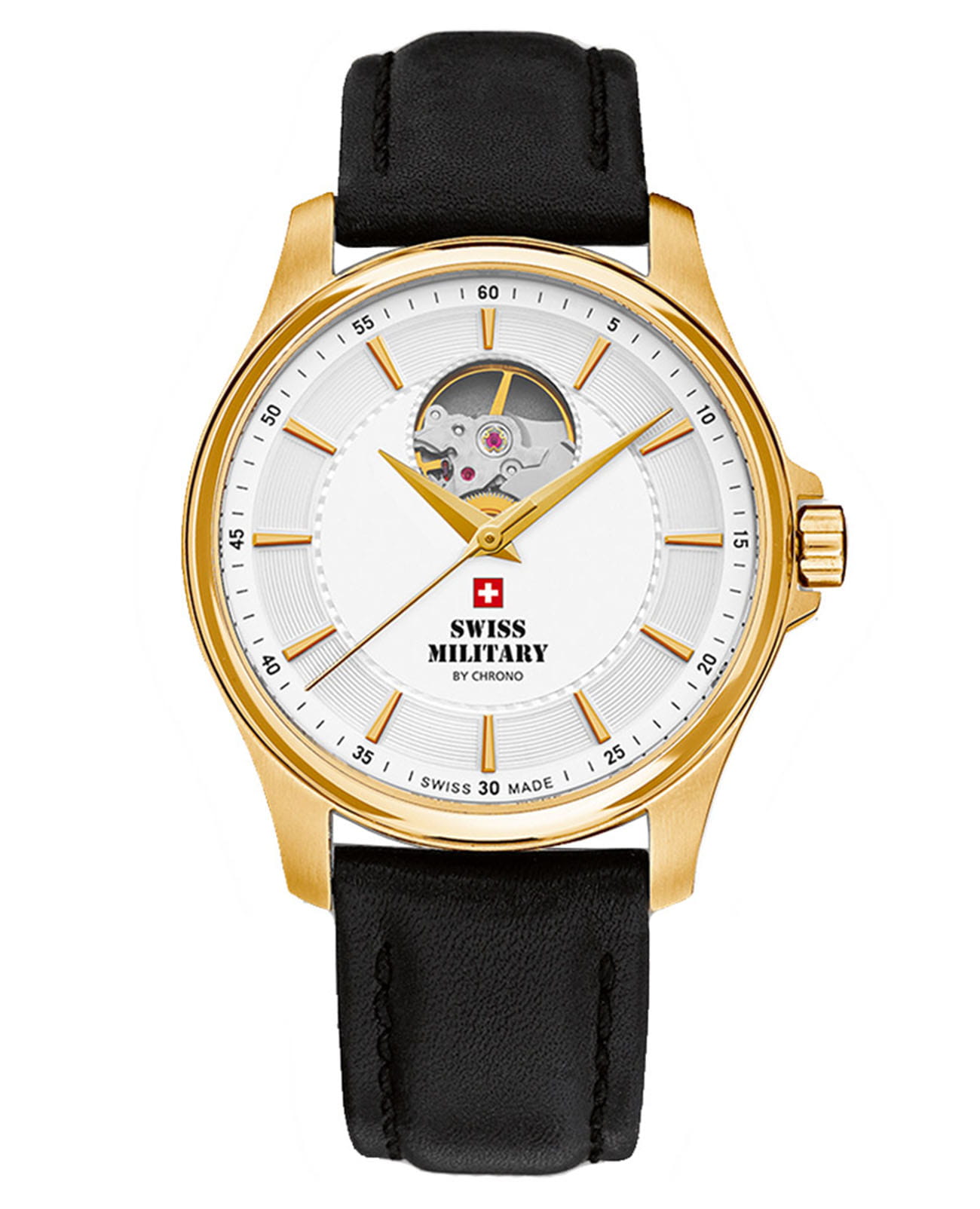 Swiss Military by Chrono Swiss Military by Chrono SMA34050.08  SMA34050.08 механические мужские часы белый циферблат, браслет кожаный — вид спереди