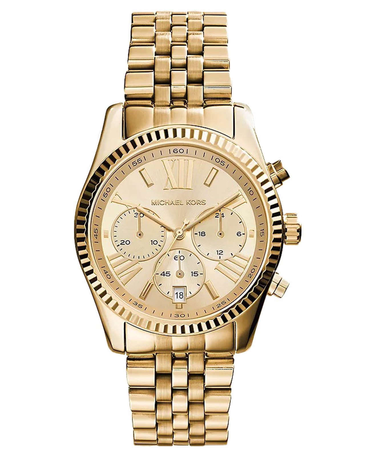 Michael Kors Michael Kors Lexington MK7378  MK7378  кварцевые женские часы золотой циферблат, браслет сталь c pvd покрытием — вид спереди