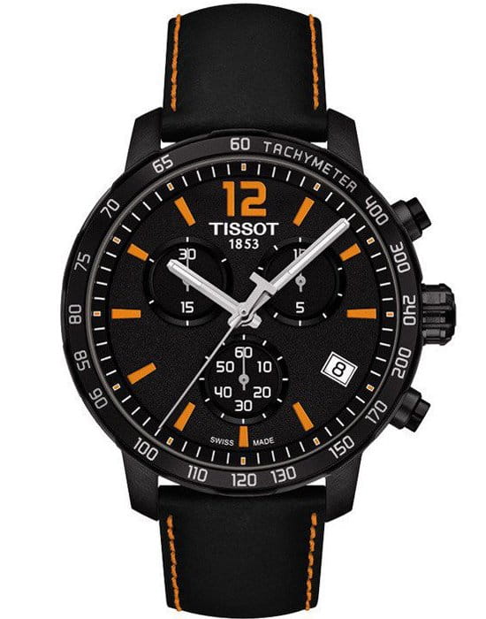 Tissot Tissot T-Sport Quickster T095.417.36.057.00 Quickster T0954173605700 кварцевые мужские часы черный циферблат, браслет кожаный — вид спереди