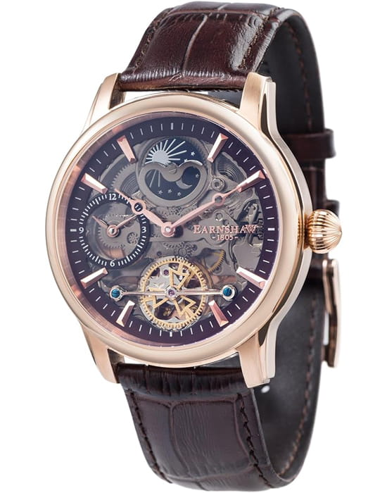 Earnshaw Earnshaw Longitude ES-8063-06  ES-8063-06 механические мужские часы розовый циферблат, браслет кожаный — вид спереди