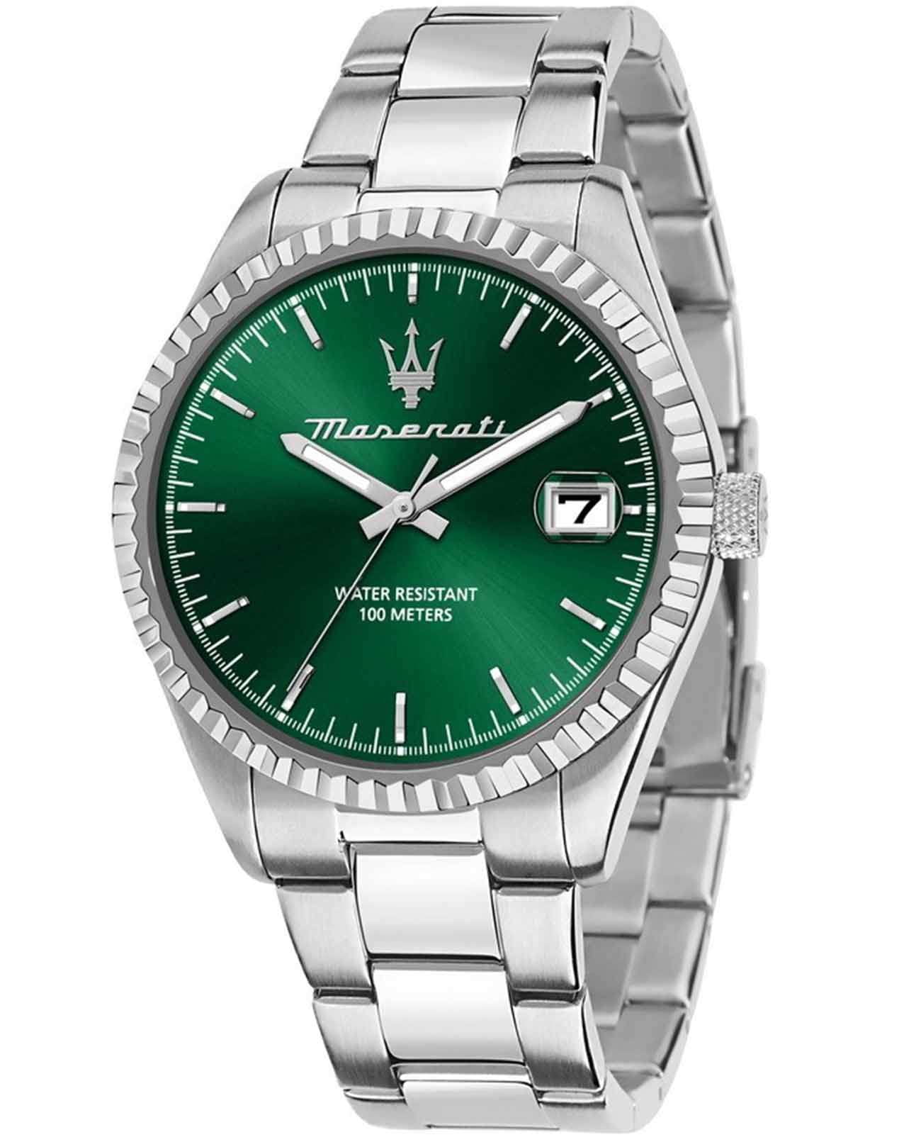 Maserati Maserati Competizione R8853100043  R8853100043 кварцевые мужские часы зеленый циферблат, браслет нержавеющая сталь — вид спереди