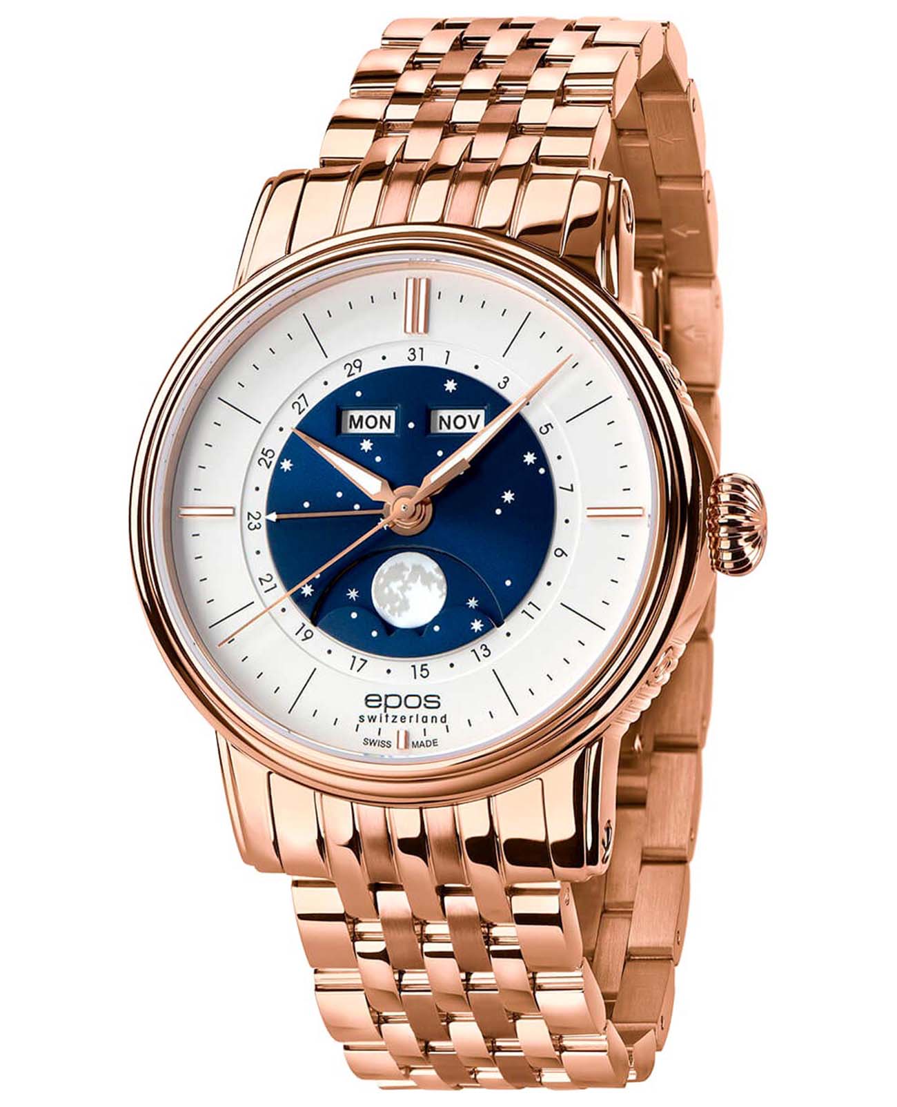 Epos Epos Oeuvre d'art 3439.322.24.26.34  3439.322.24.26.34 механические мужские часы антрацитовый циферблат, браслет нержавеющая сталь с pvd-покрытием — вид спереди