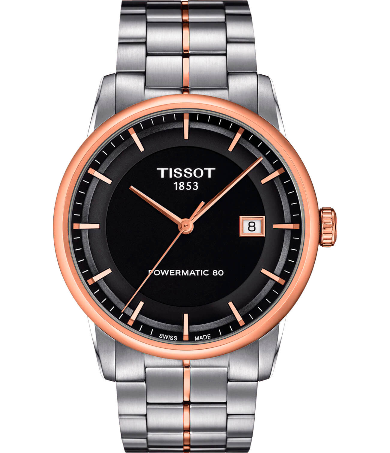 Tissot Tissot Luxury Powermatic 80 T086.407.22.051.00  T0864072205100 механические мужские часы черный циферблат, браслет нержавеющая сталь — вид спереди