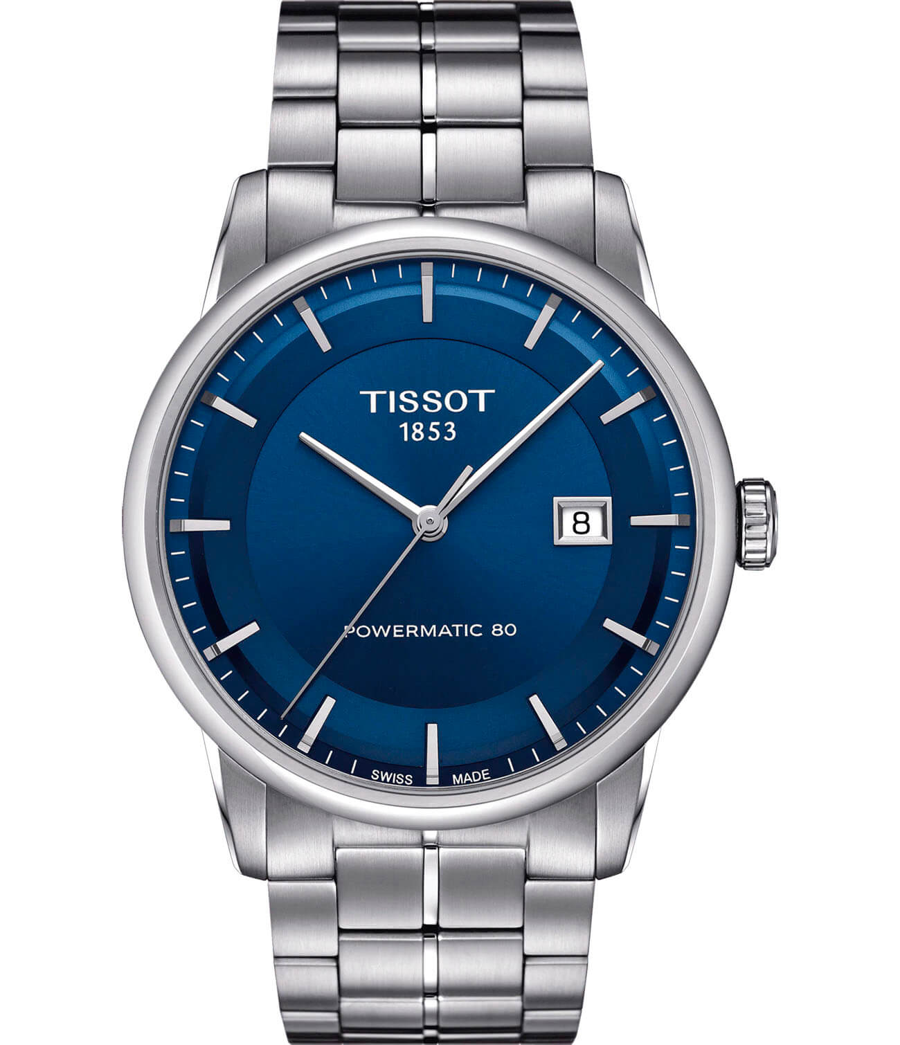 Tissot Tissot Luxury Powermatic 80 T086.407.11.041.00  T0864071104100 механические мужские часы синий циферблат, браслет нержавеющая сталь — вид спереди