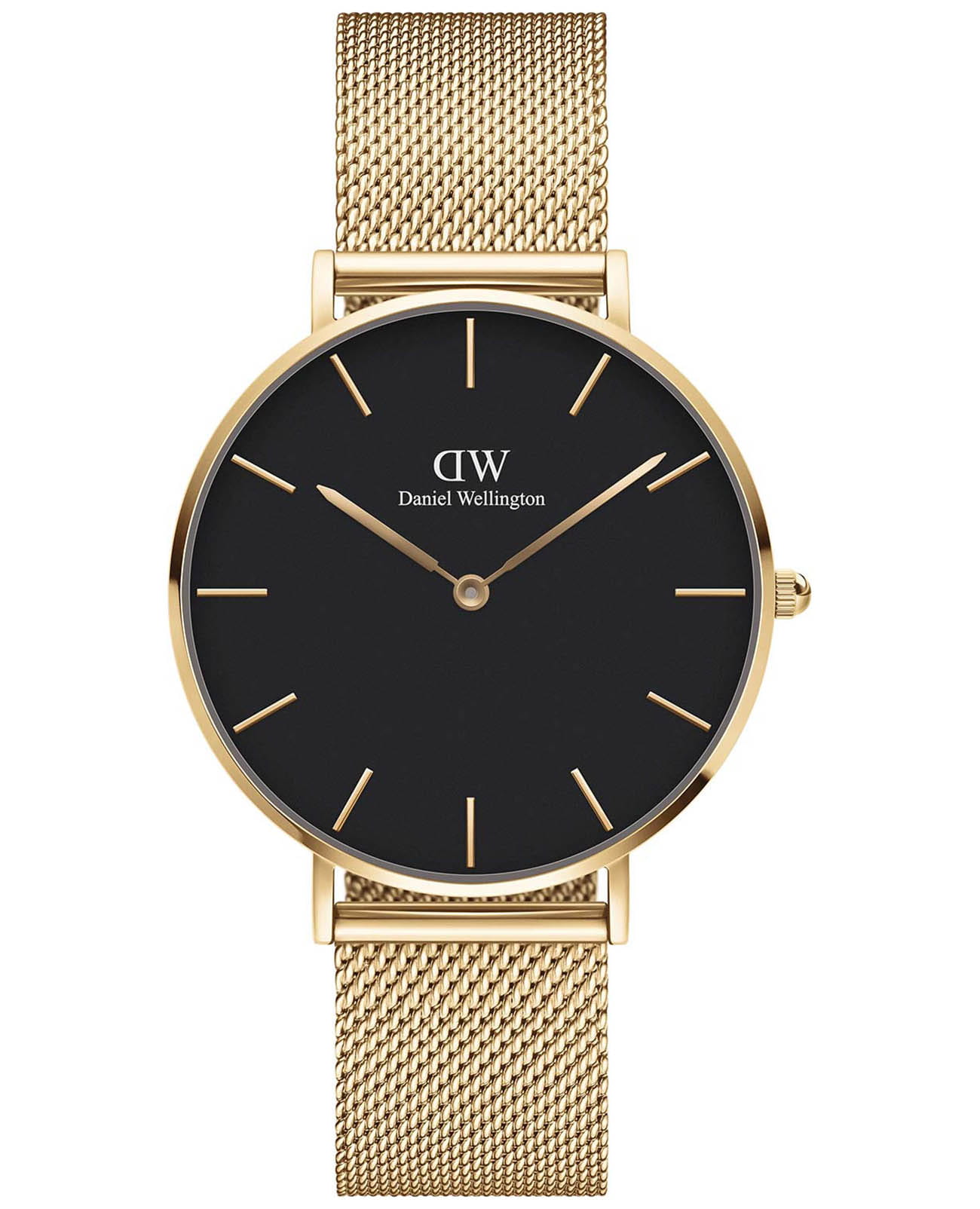 Daniel Wellington Daniel Wellington Petite Evergold DW00100345  DW00100345 кварцевые женские часы черный циферблат, браслет сталь c pvd покрытием — вид спереди