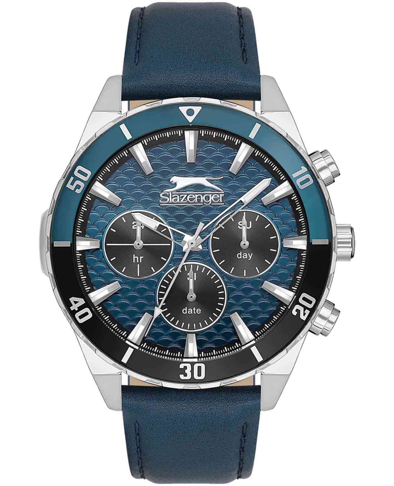 Slazenger Slazenger SL.09.2237.2.05  SL.09.2237.2.05 кварцевые мужские часы синий циферблат, браслет кожаный — вид спереди