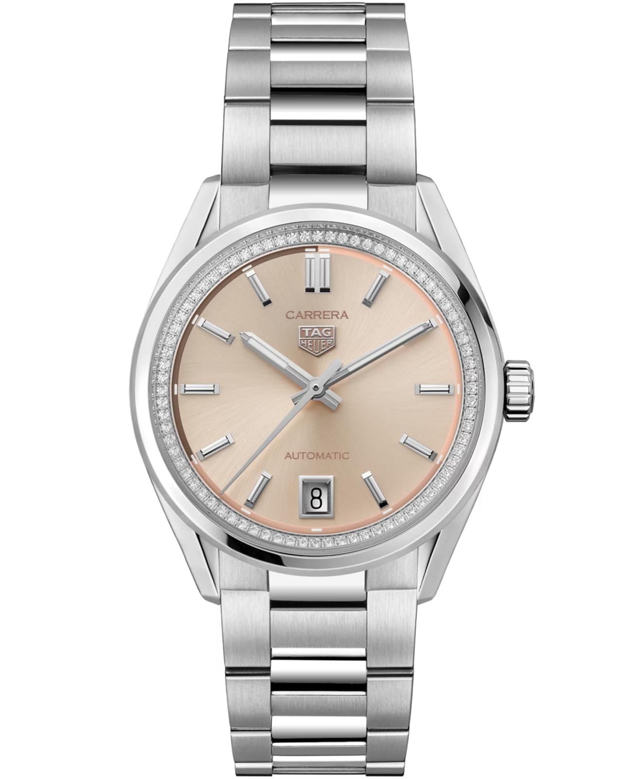 TAG Heuer TAG Heuer Carrera Date WBN231A.BA0001  WBN231A.BA0001 механические женские часы розовый циферблат, браслет нержавеющая сталь — вид спереди