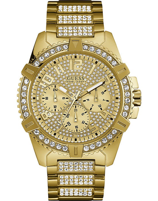 Guess Guess W0799G2  W0799G2 кварцевые мужские часы золотой циферблат, браслет сталь с ip покрытием — вид спереди