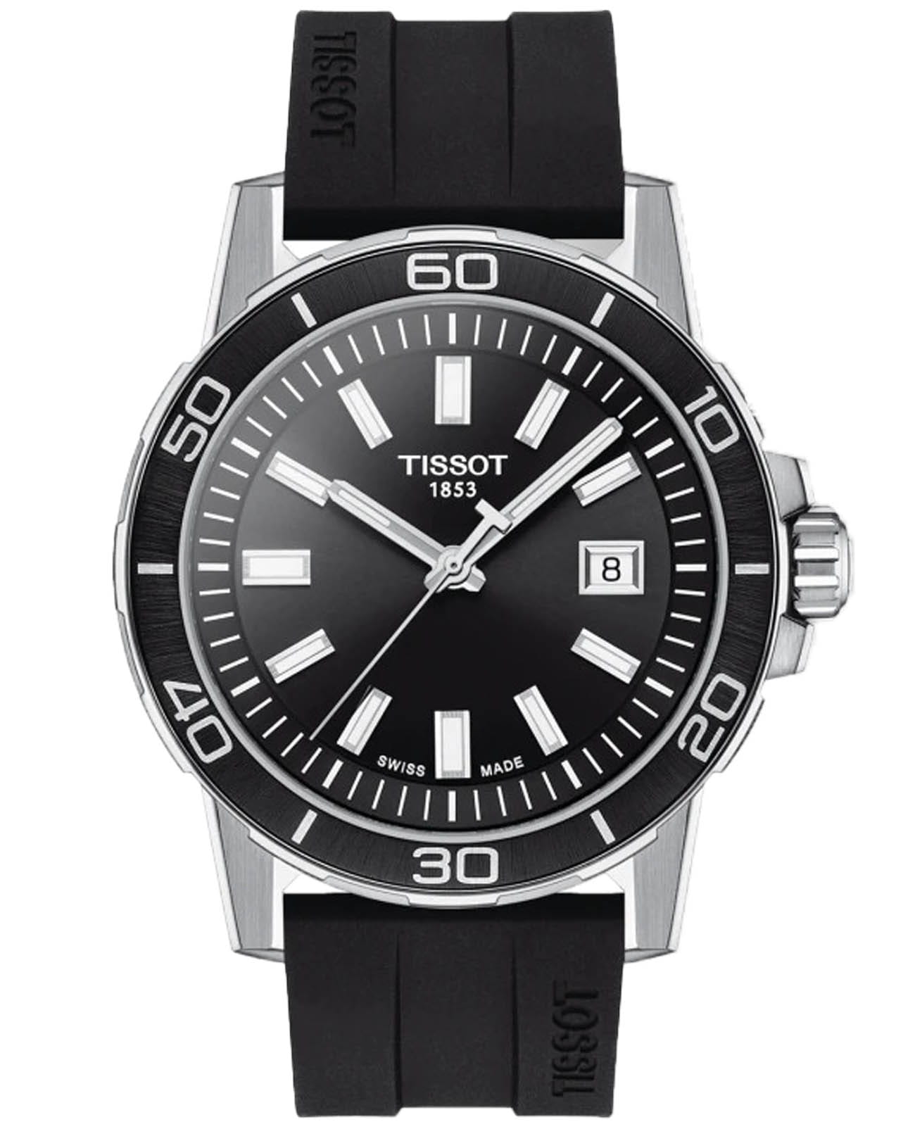 Tissot Tissot Supersport Gent T125.610.17.051.00 SuperSport Chrono T1256101705100 кварцевые мужские часы черный циферблат, браслет каучук — вид спереди