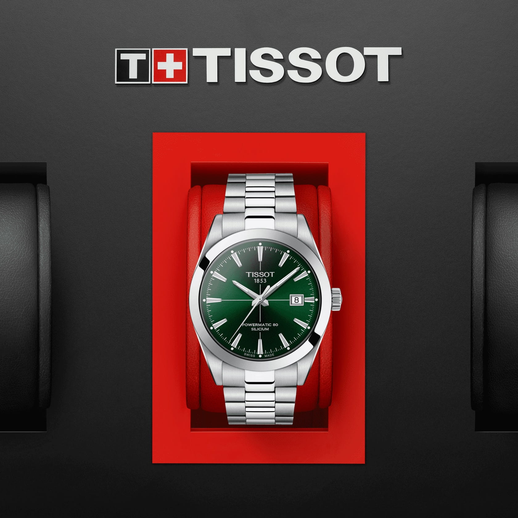 Tissot Tissot Gentleman Powermatic 80 Silicium T127.407.11.091.01 механические мужские часы часы крупный план зеленый циферблата