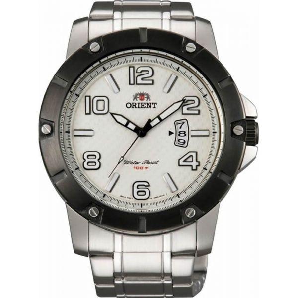 Orient Orient UNE0003W (FUNE0003W)  FUNE0003W  мужские часы белый циферблат, браслет  — вид спереди