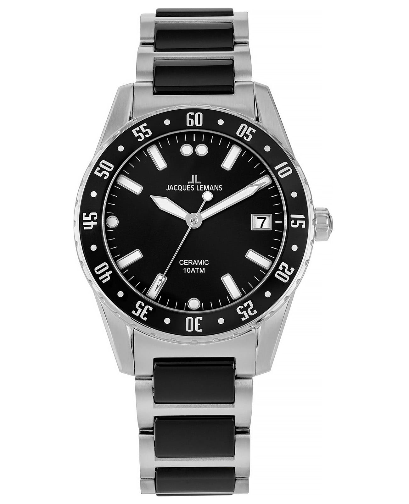 Jacques Lemans Jacques Lemans High Tech Ceramic 42-10A  42-10A кварцевые мужские часы черный циферблат, браслет сталь + керамические вставки — вид спереди