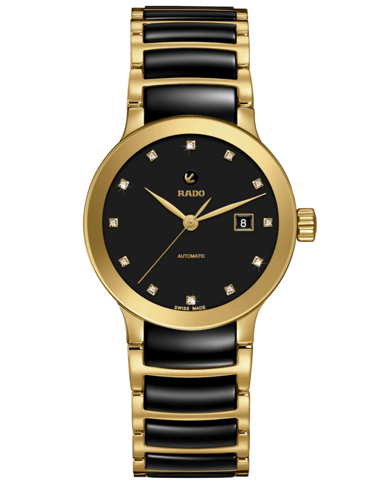 Rado Rado Centrix Automatic Diamonds R30080762 Automatic R30080762 механические женские часы черный циферблат, браслет сталь + pvd + керамика — вид спереди