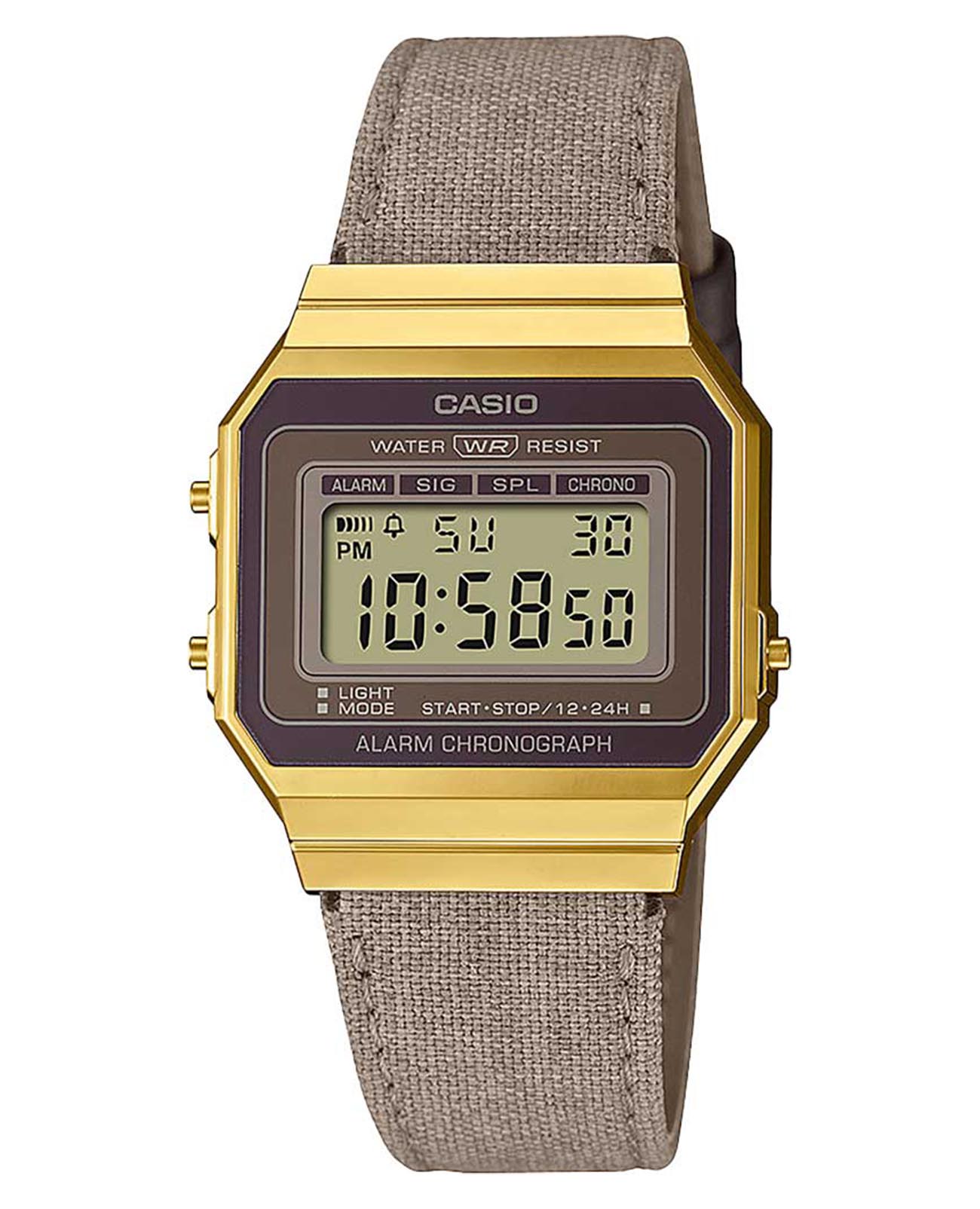 Casio Casio Vintage A700WEGL-5AEF  A700WEGL-5AEF кварцевые женские часы  циферблат, браслет тканевый — вид спереди