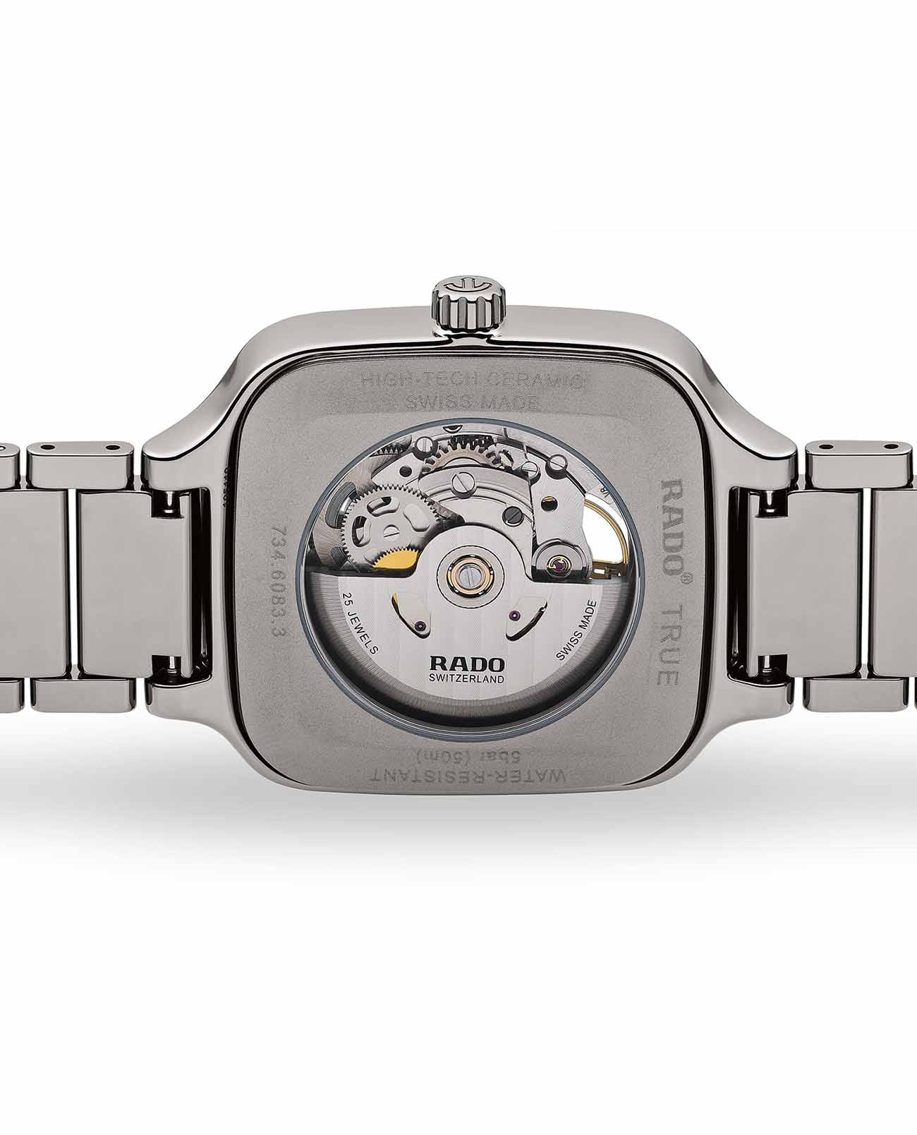 Rado Rado True Square Automatic Open Heart R27083202, true square швейцария мужские часы на браслете титан + высокотехнологичная плазменная керамика боковой вид
